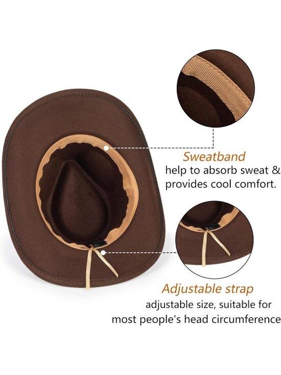 Womens Coffee Western Cowboy and Cowgirl Fedoras Hat Belt Buckle (Size:Medium)